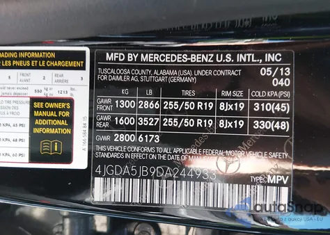 2013 Mercedes-Benz Ml 350 from USA, damaged, VIN 4JGDA5JB9DA244933